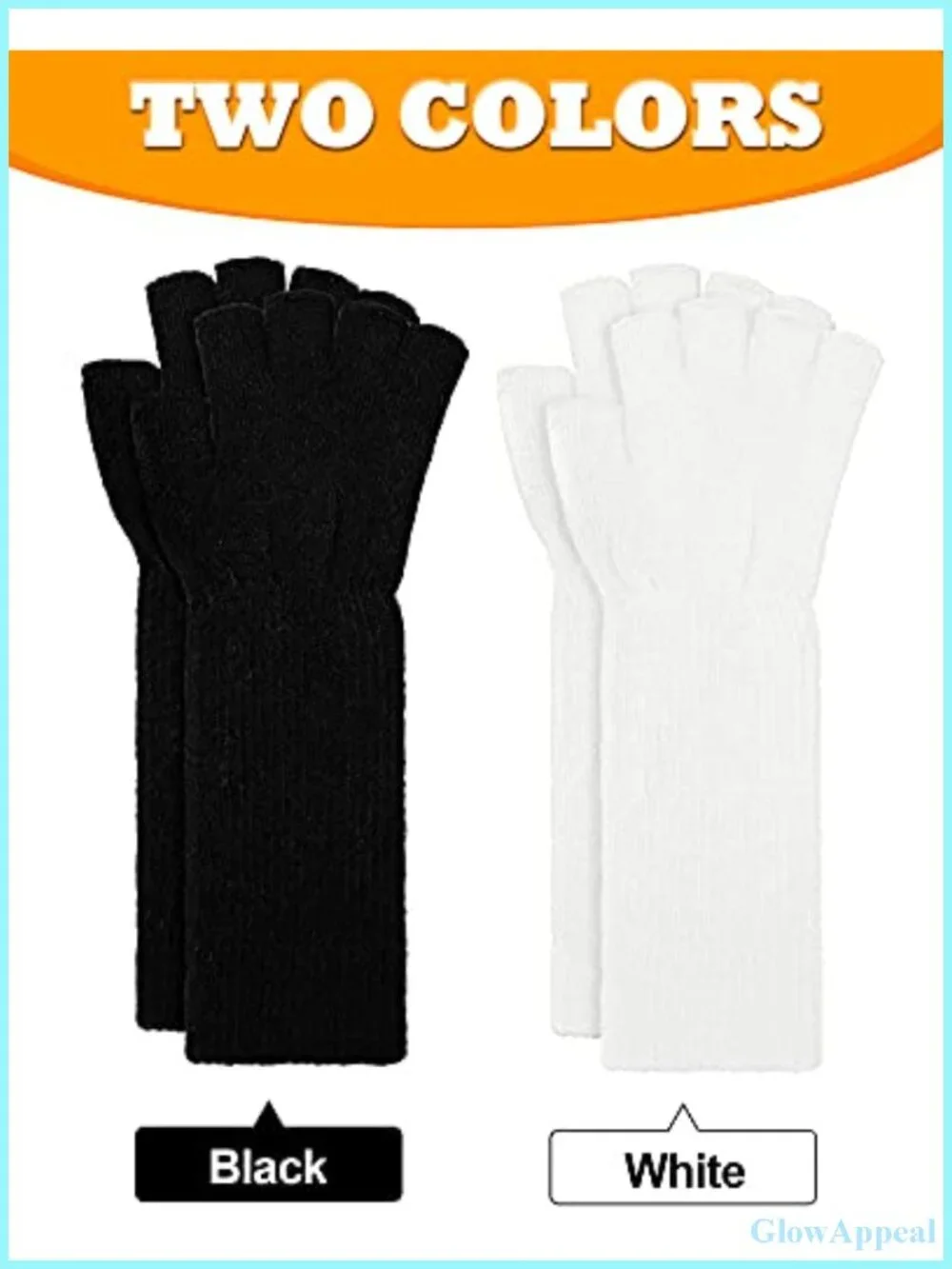 2 Pair Fingerless Gloves Women Long Knit Arm Warmers Stretchy Acrylic